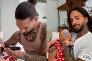 Maluma recibe críticas por raparle la cabeza a su bebé